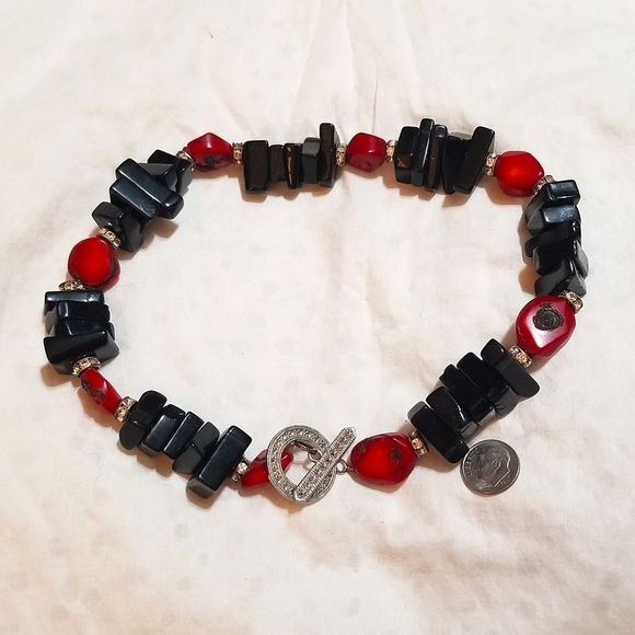 CHUNKY RED Coral Black Onyx Hand crafted Necklace - Picture 8 of 8